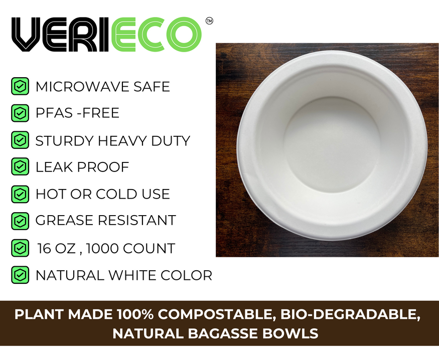 16 OZ Round Compostable Bowls ( 1000 UNITS PER BOX )